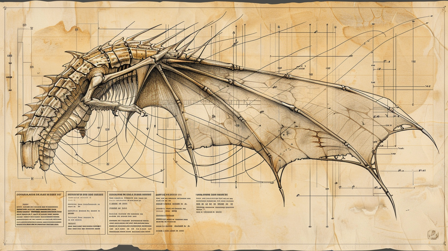 Illustrazione anatomica membrana alare del drago